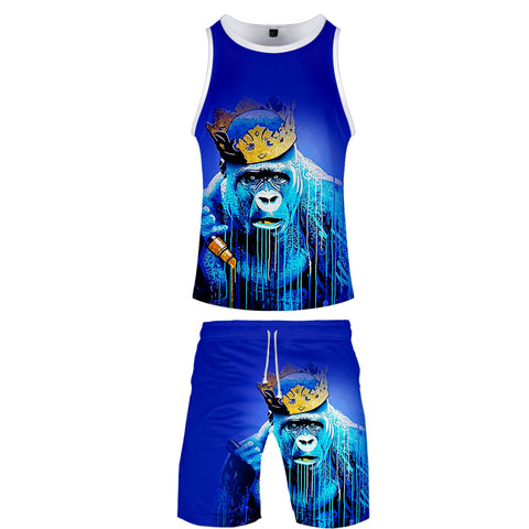 Image of Men's Colorful 3D Print Cartoon Orangutan Vest and Shorts Two-piece Set