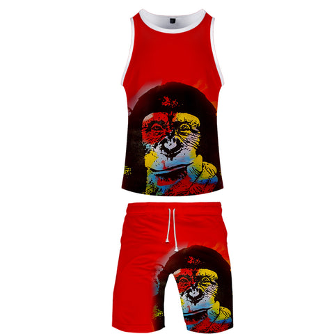 Image of Men's Colorful 3D Print Cartoon Orangutan Vest and Shorts Two-piece Set