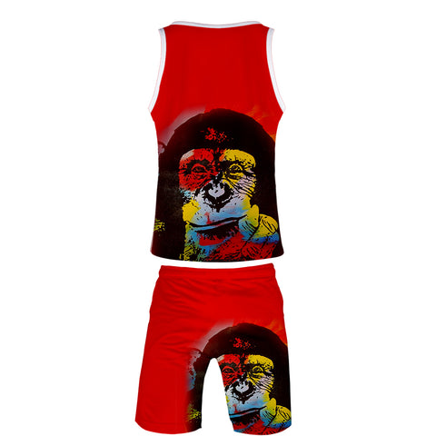 Image of Men's Colorful 3D Print Cartoon Orangutan Vest and Shorts Two-piece Set