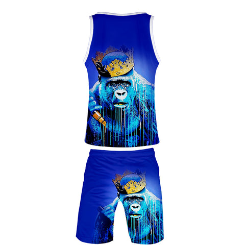 Image of Men's Colorful 3D Print Cartoon Orangutan Vest and Shorts Two-piece Set