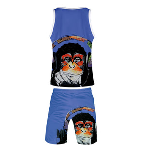 Men's Colorful 3D Print Cartoon Orangutan Vest and Shorts Two-piece Set