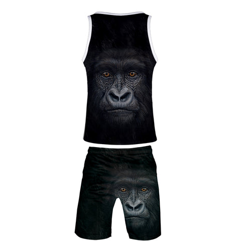 Image of Men‘s Fashionable Black 3D Print Orangutan Vest and Shorts Two-piece Set