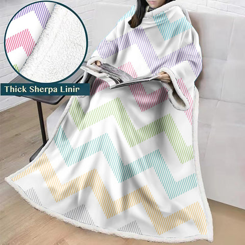 Image of 3D Digital Printed Blanket With Sleeves-Geometric Designs Blanket Robe