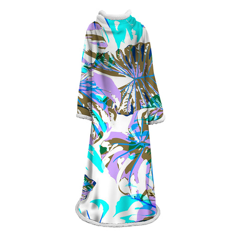 Image of 3D Digital Printed Plants Blanket With Sleeves-Leaves Blanket Robe