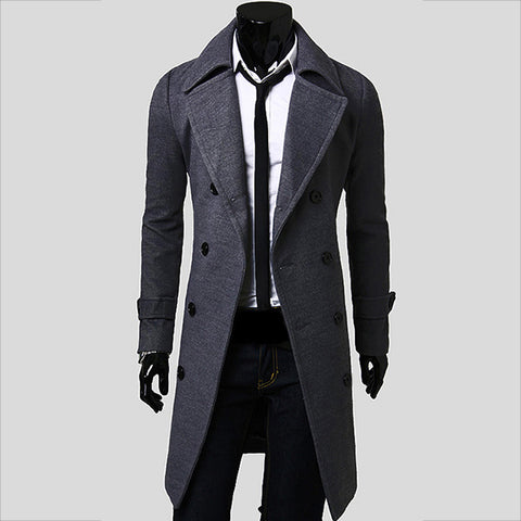 Image of Double Breasted And Long Simple Coats - Luxurious Men's Woolen Coat