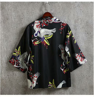Men Summer Japanese Style Harajuku Loose Cotton Kimono Cool Print Jacket
