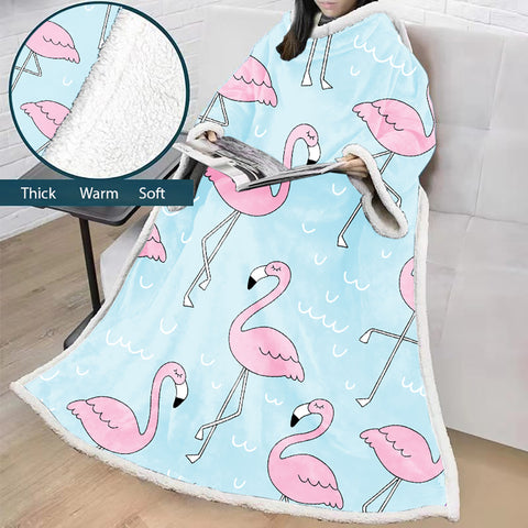 Image of 3D Digital Printed Blanket With Sleeves-Flamingo Blanket Robe