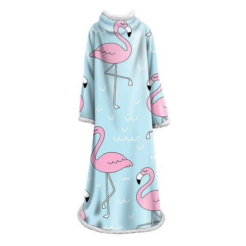 Image of 3D Digital Printed Blanket With Sleeves-Flamingo Blanket Robe