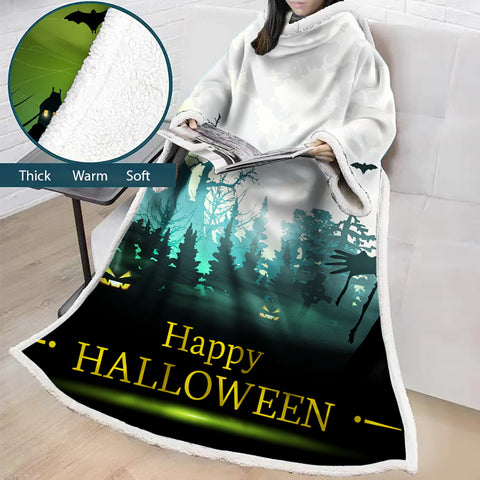 Image of 3D Digital Printed Blanket With Sleeves-Blanket Robe Halloween Party