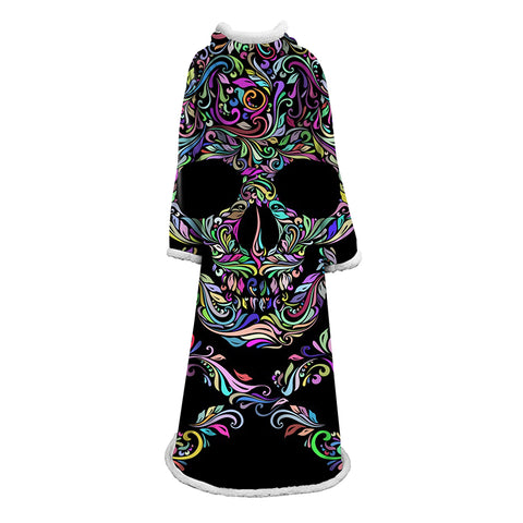 Image of 3D Digital Printed Skull Blanket With Sleeves-Horror Blanket Robe