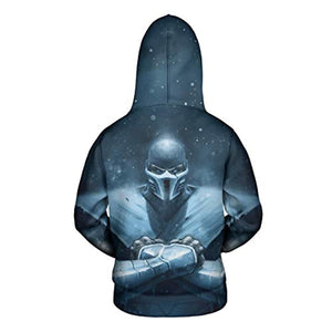 Mortal Kombat Hoodie - Unisex Sub-Zero Blue 3D Print Pullover Drawstring Hoodie