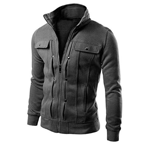 Image of Solid Color Coats - Zip Up Casual Winter Cotton Military Fleece Coat