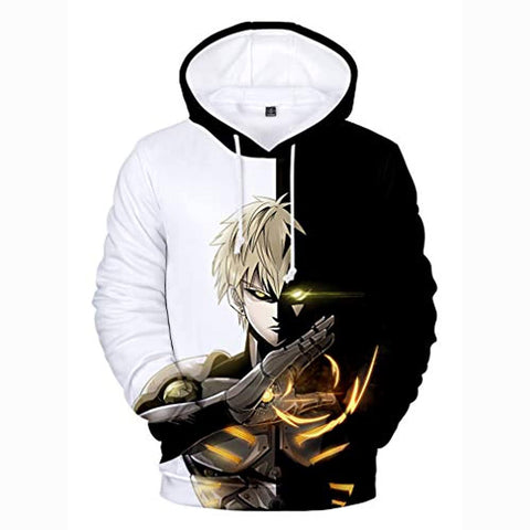 Image of Anime One Punch Man Hoodies - Genos 3D Print White and Black Pullover Hoodie