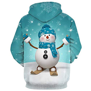 Christmas Hoodies - Blue Skating Snowman 3D Print Pullover Hoodie