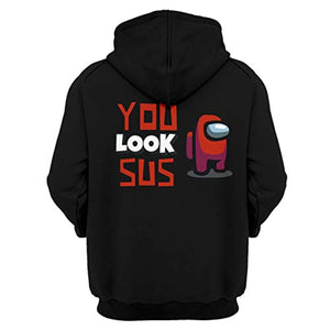 Video Game Among Us Hoodie - 3D Print Black YOU LOOK SUS String Pullover Hoodie