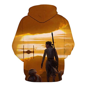 Star Wars Hoodies - Rey and BB8 Jakku 3D Print Yellow Hooded Jumper with Pocket