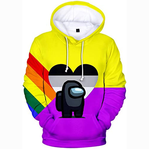 Image of Video Game Among Us Hoodie - 3D Print Bright Yellow Drawstring Pullover Sweater with Pocket