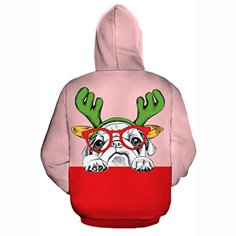 Image of Christmas Hoodies - Funny Reindeer Pink 3D Print Pullover Hoodie