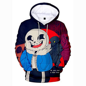 Undertale Hoodie - Cute Sans Skull 3D Print Pullover Drawstring Hoodie