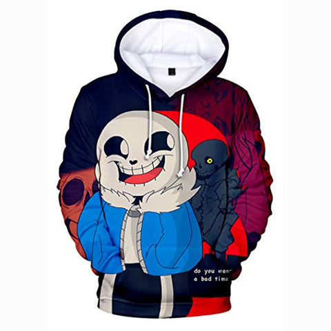 Image of Undertale Hoodie - Cute Sans Skull 3D Print Pullover Drawstring Hoodie