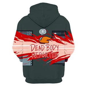 Video Game Among Us Hoodie - 3D Print Gray Dead Body Reported Drawstring Pullover Sweatshirt with Pocket