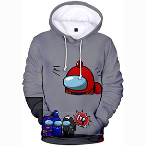 Video Game Among Us Hoodie - 3D Print Gray Drawstring Pullover Sweater with Pocket