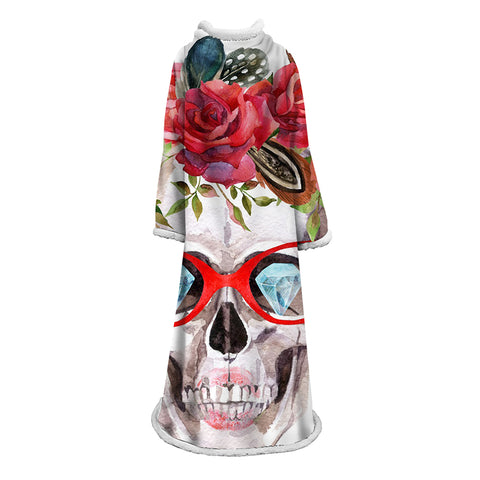 Image of 3D Digital Printed Skull Blanket With Sleeves-Horror Blanket Robe