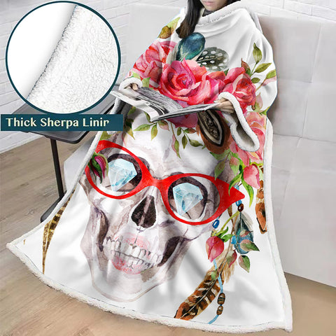 Image of 3D Digital Printed Skull Blanket With Sleeves-Horror Blanket Robe