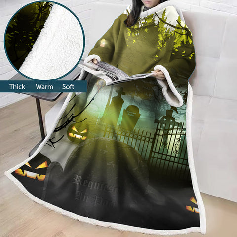 Image of 3D Digital Printed Blanket With Sleeves-Blanket Robe Halloween Party