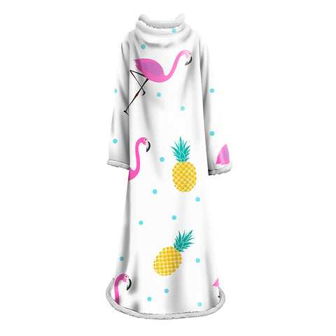 Image of 3D Digital Printed Blanket With Sleeves-Flamingo Blanket Robe