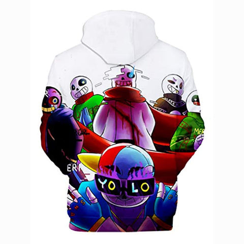 Image of Undertale Hoodie - Sans Skull White 3D Print Pullover Drawstring Hoodie