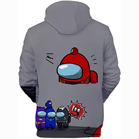 Image of Video Game Among Us Hoodie - 3D Print Gray Drawstring Pullover Sweater with Pocket