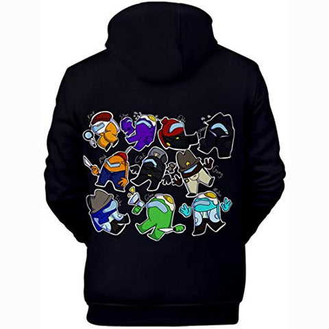 Image of Video Game Among Us Hoodie - 3D Print Black Drawstring Pullover Sweater with Pocket