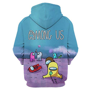 Video Game Among Us Hoodie -  3D Print Blue Casual Pullover Drawstring Hoodie