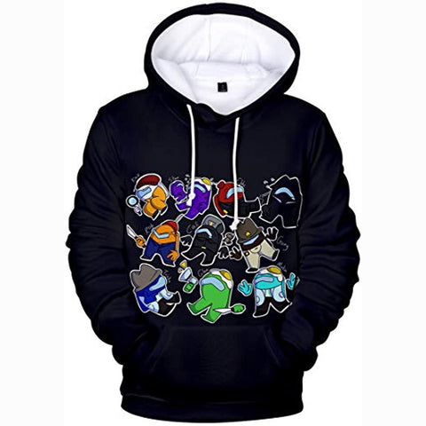 Image of Video Game Among Us Hoodie - 3D Print Black Drawstring Pullover Sweater with Pocket