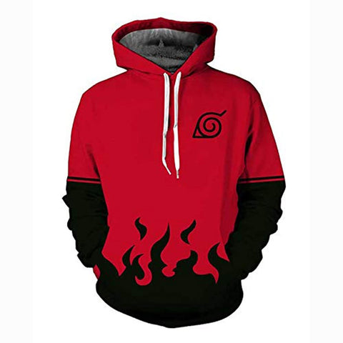 Image of Anime Naruto Hoodies Red 3D Print Pattern Pullover Hoodie