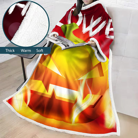 Image of 3D Digital Printed Blanket With Sleeves-Blanket Robe Halloween Party