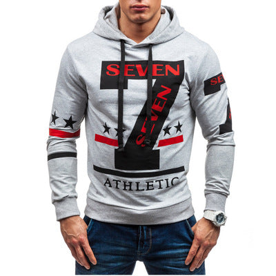 Image of Solid Color Letter Seven Printed Hoodies - Pullover Fleece Grey Black Hoodie