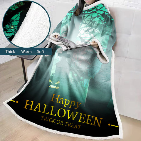 Image of 3D Digital Printed Blanket With Sleeves-Blanket Robe Halloween Party