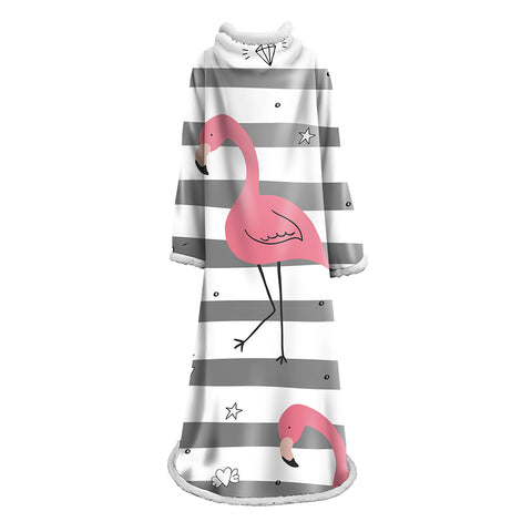 Image of 3D Digital Printed Blanket With Sleeves-Flamingo Blanket Robe