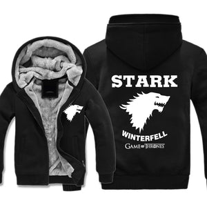 Game of Thrones Jackets - Solid Color Game of Thrones House Stark Logo Icon Fleece Jacket