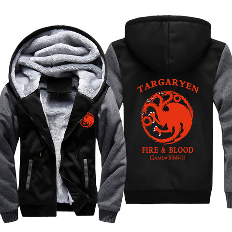 Image of Game of Thrones Jackets - Solid Color Viserys Targaryen Three Fire Dragon Icon Fleece Jacket