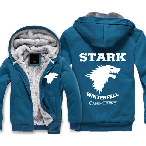 Image of Game of Thrones Jackets - Solid Color Game of Thrones House Stark Logo Icon Fleece Jacket