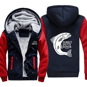 Game of Thrones Jackets - Solid Color DUTY HONOR ACTS Fish Icon Fleece Jacket