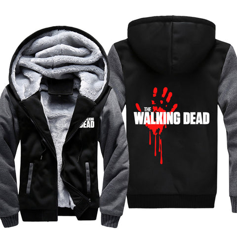 Image of The Walking Dead Jackets - Solid Color The Walking Dead Movie Red Blood Hand Icon Fleece Jacket