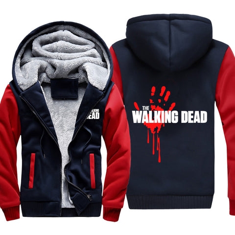 Image of The Walking Dead Jackets - Solid Color The Walking Dead Movie Red Blood Hand Icon Fleece Jacket