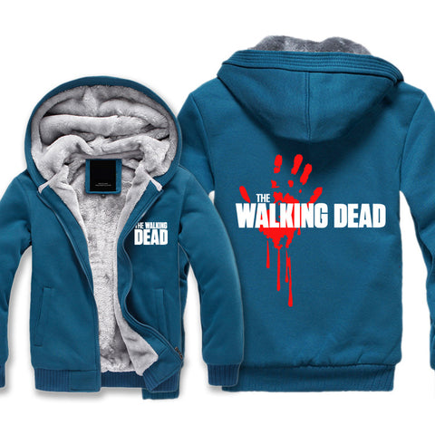 Image of The Walking Dead Jackets - Solid Color The Walking Dead Movie Red Blood Hand Icon Fleece Jacket