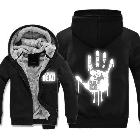 Image of The Walking Dead Jackets - Solid Color The Walking Dead Movie Luminous Blood Hand Icon Fleece Jacket