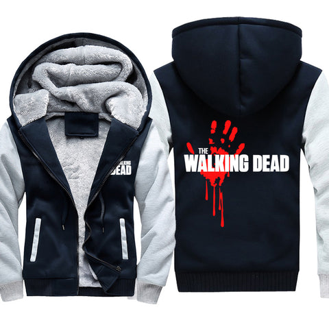 Image of The Walking Dead Jackets - Solid Color The Walking Dead Movie Red Blood Hand Icon Fleece Jacket