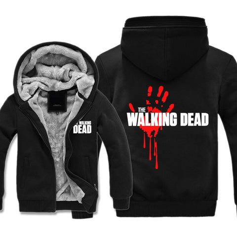 Image of The Walking Dead Jackets - Solid Color The Walking Dead Movie Red Blood Hand Icon Fleece Jacket